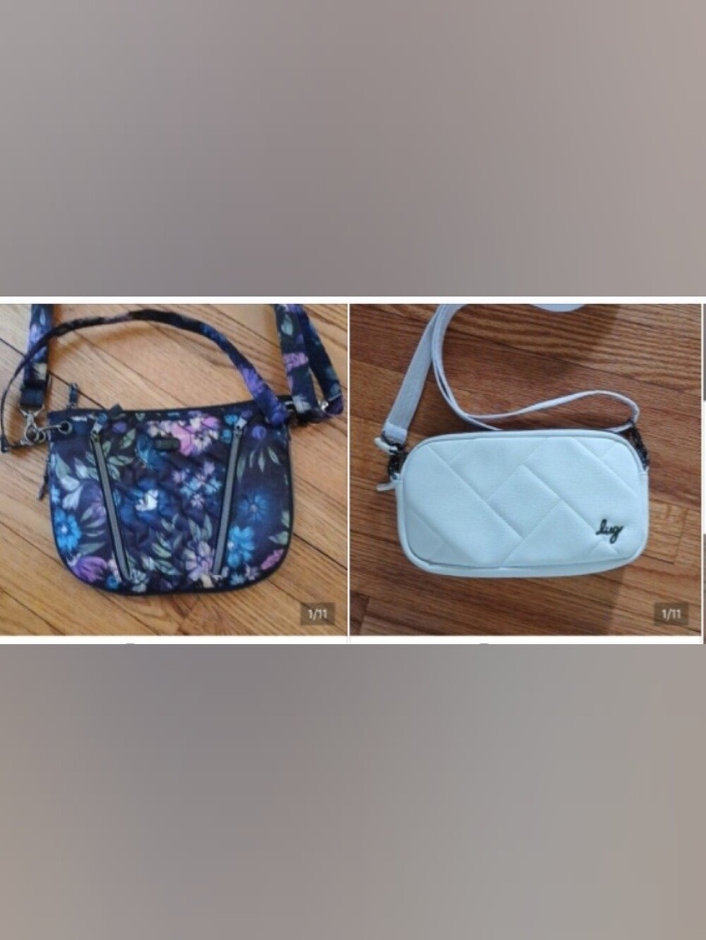 Lug Bag Bundle Set of Two ■ Dark Floral Swivel Crossbody and Ivory Coupe XL Bags